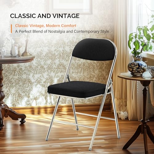 Padded Folding Chair with Corduroy Fabric Seat, Metal Frame, 350 lbs Cap
