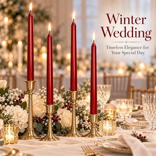 Red Metallic Taper Candle 10 Inch Unscented – Set of 4 by XINAOBAOLUO, Gold/Red