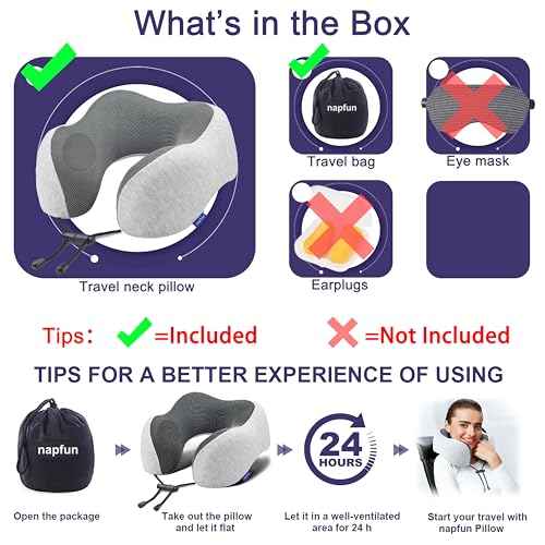 napfun Memory Foam Travel Neck Pillow for Airplane and Flight