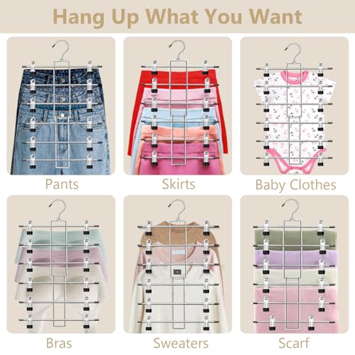 Lumigens 6-Tier Pants Hangers with Clips - Space Saving Closet Organizer 2 Pack