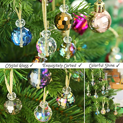 12 Pcs Mini Crystal Glass Christmas Tree Ornaments - 0.87-Inch Prism Balls