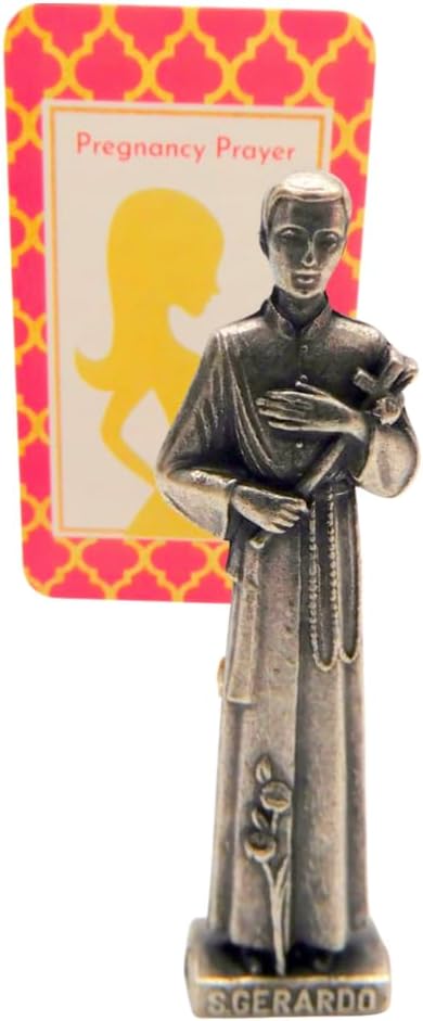 Westmon Works St Gerard Figurine Set - Metal Pocket Saint Mini Statue with Pregnancy Prayer Card