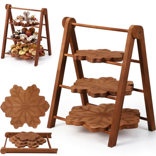 Marsui Snowflake Christmas Serving Tray Set with Collapsible 3-Tier Stand