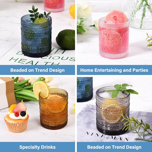 JPPSUJJ Clear 10 oz Vintage Beaded Cocktail Glasses Set of 6 - Textured Bubble Drinking Glassware