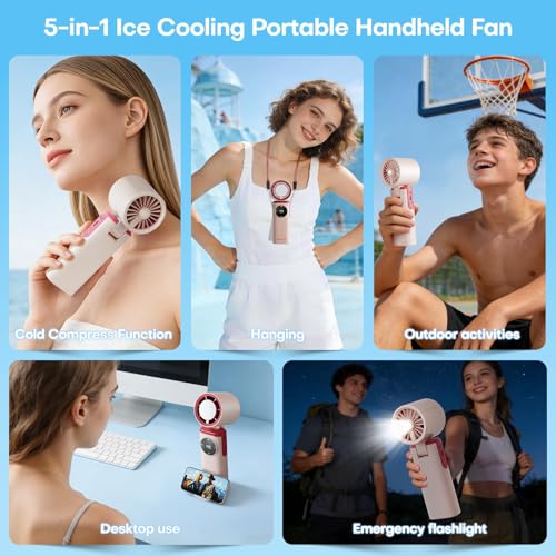 SSWind Portable Handheld Fan with Ice Cooling & 6000mAh Battery - Pink