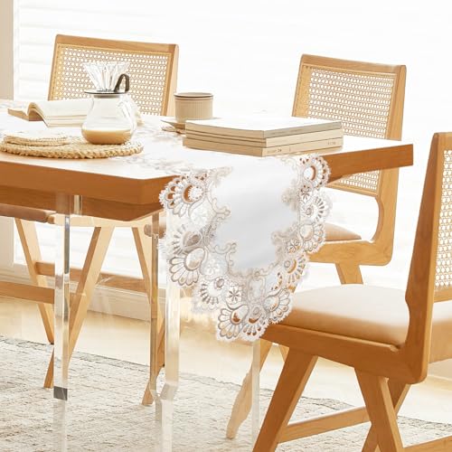 Off White 16 x 108 in Vintage Lace Macrame Table Runner – 108in / 16in Wide