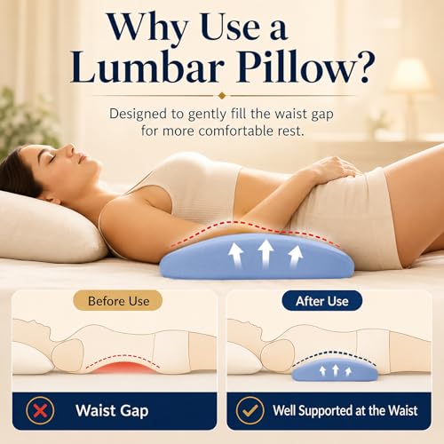 Memory Foam Lumbar Support Pillow for Bed Sleeping & Back Pain Relief