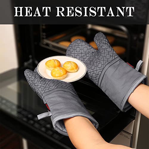 6-Piece Heat-Resistant Oven Mitts, Pot Holders, and Kitchen Towel Set - Grey