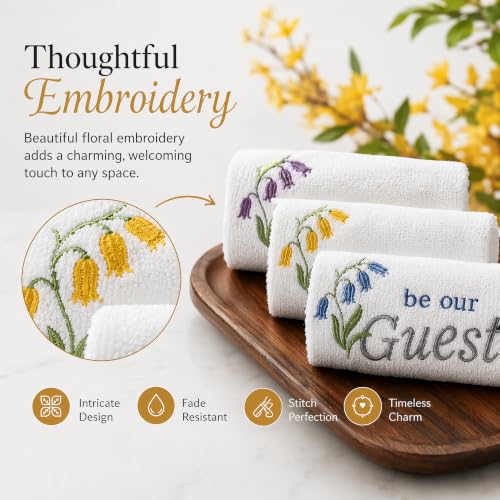 Embroidered Cotton Washcloths - 13x13 Inch Guest Towels, Set of 4