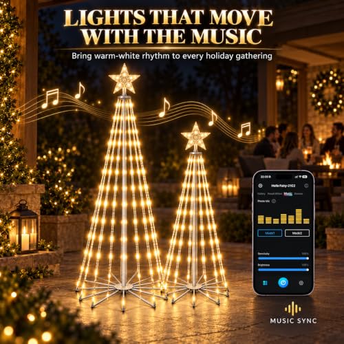 2-Pack Cone Christmas Trees - 5ft & 6ft Outdoor Holiday Decor with Warm White LEDs