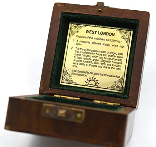 Antique Brass Sundial Compass with Wooden Gift Box - Nautical Decor