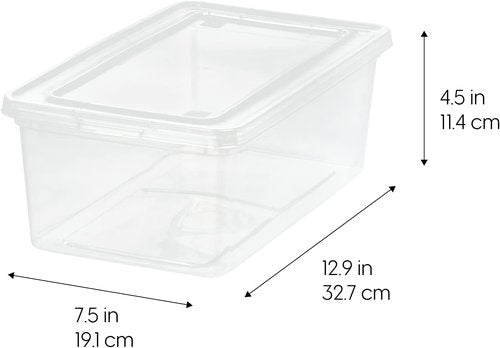 IRIS USA Storage Bins - 12-Pack Crystal Clear 6 Quart Stackable Containers for Shoes & Classroom Organization - BPA-Free
