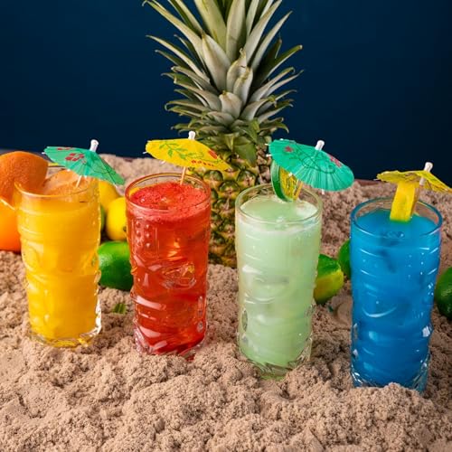 Clear Tropical Tiki Glasses, 15oz Cocktail Drinkware Set of 6