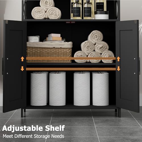 Farmhouse Bathroom Storage Cabinet with Barn Doors, Small Floor Cabinet, Black