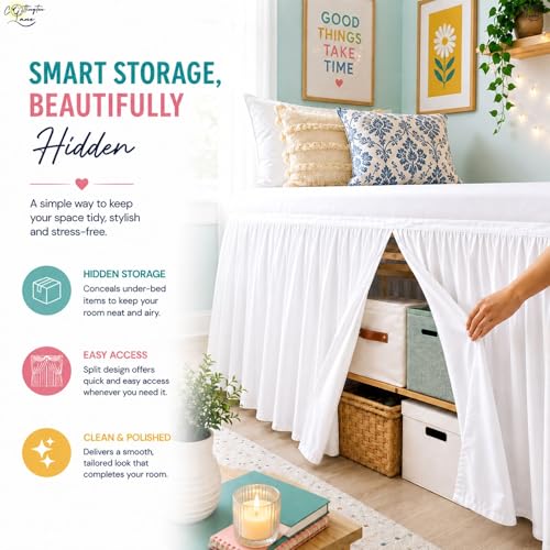 Twin XL Ruffled Bed Skirt with 36-Inch Drop - White Microfiber Dust Ruffle