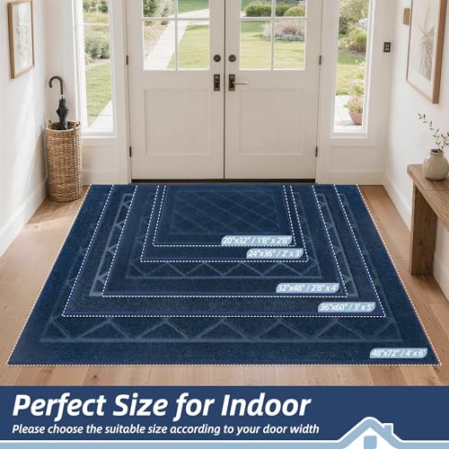 Non-Slip Dirt Trapper Door Mat 20" x 32" - Washable Entryway Rug, Navy Blue