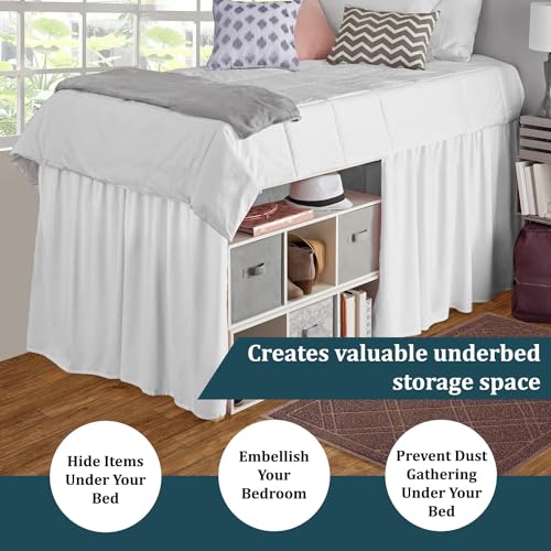 Twin XL Dorm Bed Skirt - 32 Inch Drop White Microfiber Ruffled Bedskirt