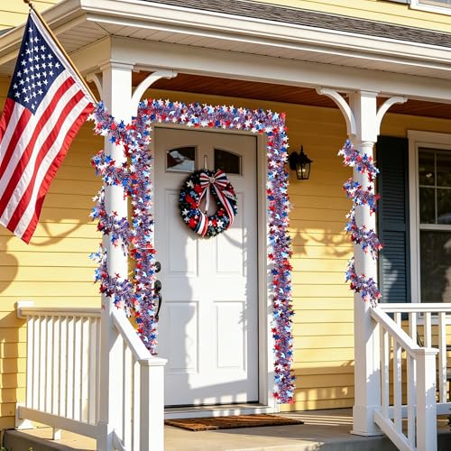 60ft Patriotic 4th of July Tinsel Garland - Red White Blue Star Decor