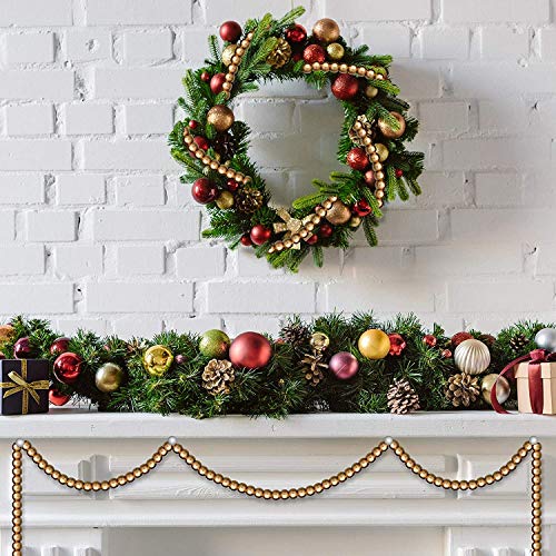 AMDX 12 ft Christmas Wooden Bead Garland — Gold Bead Garlands for Tree & Decor