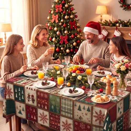 Irenare Christmas Farmhouse Patchwork Tablecloth 60 x 84 Inches