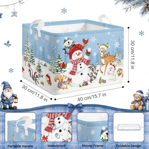 HUUMONSS Forest Animals Christmas Snowflake Baby Storage Basket 36L - Winter Pine Trees & Snowman Organizer for Toy Clothes & More