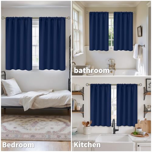 Short Blackout Curtains 45" Length - Thermal Rod Pocket Drapes, 2 Panels