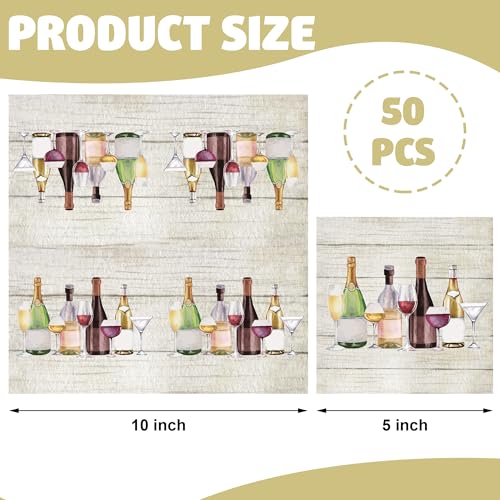 Fairooth 50 Pcs Disposable Wine & Cocktail Napkins - Elegant 3-Ply Paper for Parties