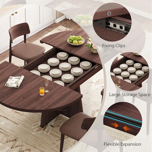 Extendable Round Dining Table, 43-59 Inch Oval Kitchen Table with Storage