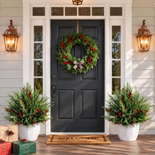 Auihiay 24Pcs Outdoor Faux Christmas Pine Branches with Warm White LED Lights - Green