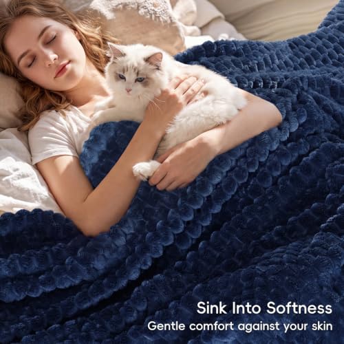 PHF Queen Size Fleece Blanket 340GSM Navy Blue Cozy & Plush 90x90