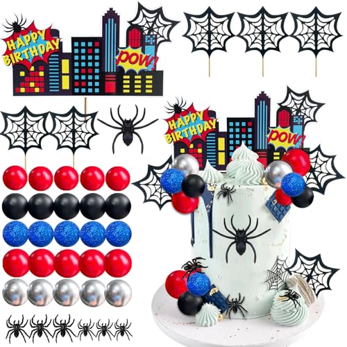 38-Piece Superhero Spider Cake Topper Set with Decorative Balls and Web