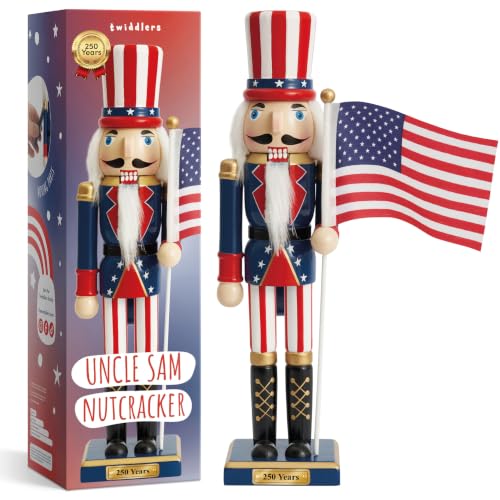 THE TWIDDLERS 250th Anniversary USA Nutcracker 12in Uncle Sam - American Flag Decorative Christmas Ornament