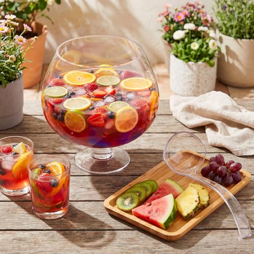 2 Gallon Clear Glass Punch Bowl Set with Ladle, Elegant Stemmed Design