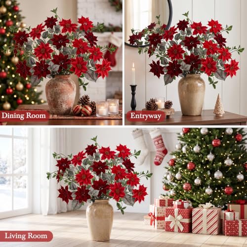 19-Piece 26in Christmas Poinsettia Flowers with Greenery Branches