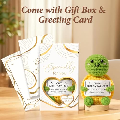 Handmade Emotional Support Crochet Frog Gift with Wooden Base