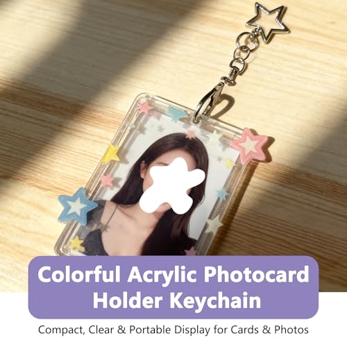 Acrylic Photocard Holder Keychain with Star Pendant for 3 Inch Photos