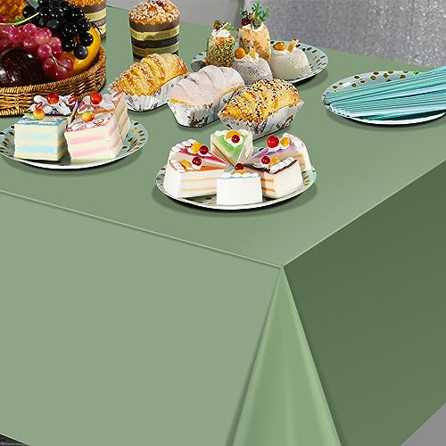 Sage Green Plastic Tablecloths - 3 Pack Disposable Rectangle Covers 54x108"