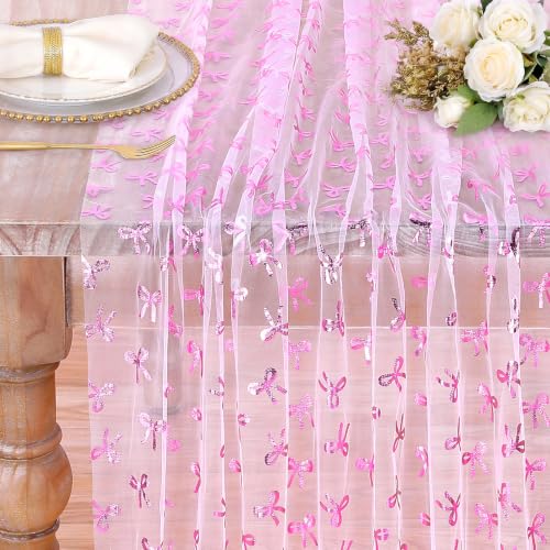 Pink Cheesecloth Table Runner 10FT with Pink Tulle & Bows for Wedding & Party Decor