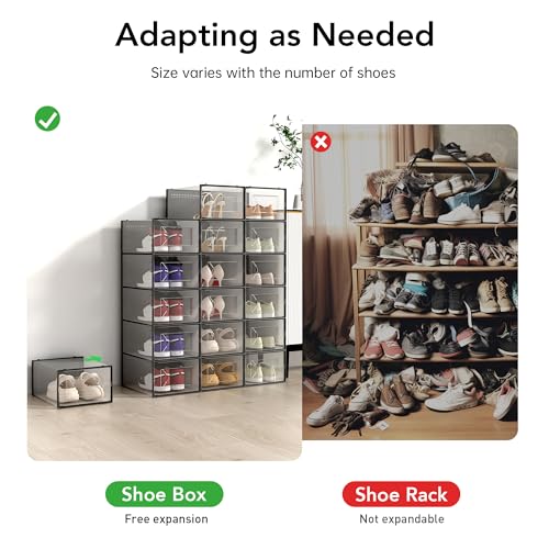 Clear Plastic Stackable Shoe Storage Boxes - 15 Pack Interlocking Organizers