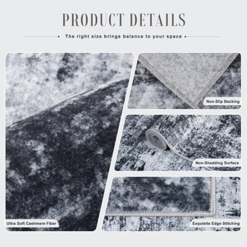 5x7 Modern Abstract Area Rug - Washable Non-Slip Black Indoor Carpet