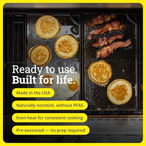 Reversible Cast Iron Grill Griddle Pan - 16.75 x 9.5 Double Burner Flat Top