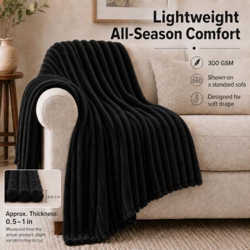 HIMEET Soft Ribbed Fleece Throw Blanket - 50x60 Lightweight Plush Couch Blanket