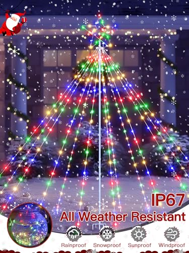 BrightChristmas Outdoor 340 LED Christmas Tree Lights with Top Star, Multicolor, 16 Modes, IP67