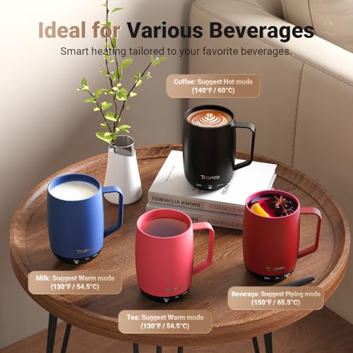 Tronco Blue 14oz Self-Heating Coffee Mug with Lid, 3 Temperature Modes, Rechargeable