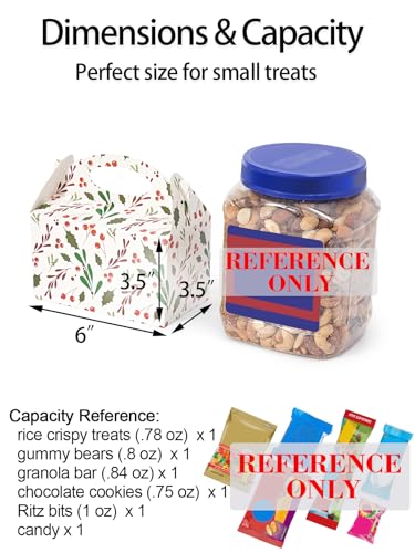 Happyhiram 25 Pack Christmas Red Holly Gable Treat Boxes with Handles – Pop-Up 6 x 3.5 x 3.5 in