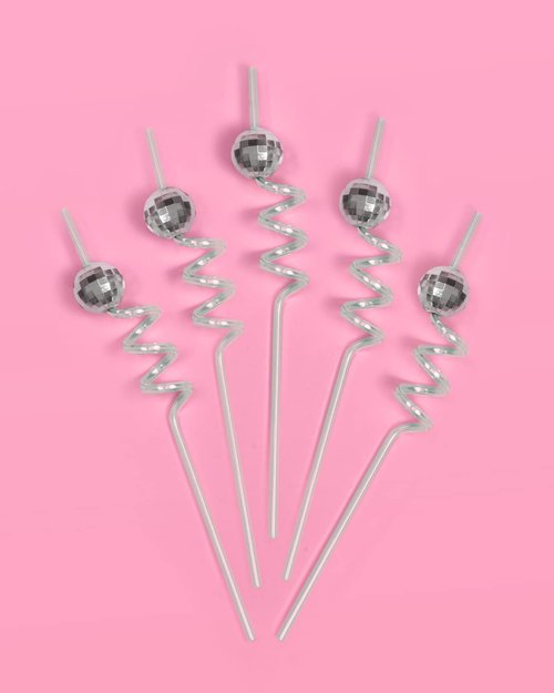 xo, Fetti Disco Ball Reusable Swirly Straw Set - 16 pc | Groovy Birthday Party Supplies, Last Disco Bachelorette Decorations, 70s, Space Cowboy
