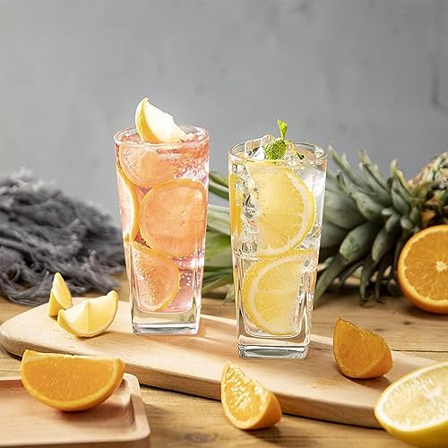 Square Drinking Glasses Set of 4, Tall Durable Glass Tumblers for Kitchen