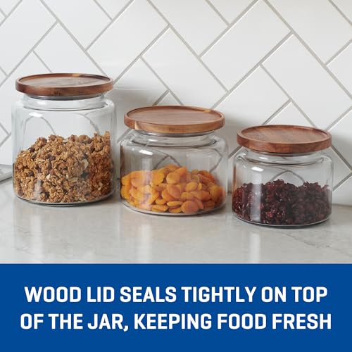 Anchor Hocking Coastal Blue Montana Jar set with lids (2-piece, 96-ounces, acacia wood lid)