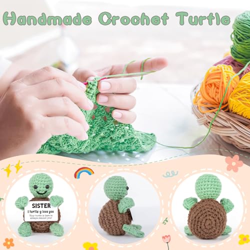 Handmade Emotional Support Crochet Turtle - Cute Sister Gift with Card