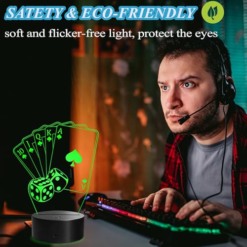 3D Poker Night Light with 16 Colors, Dimmable LED Desk Lamp for Man Cave